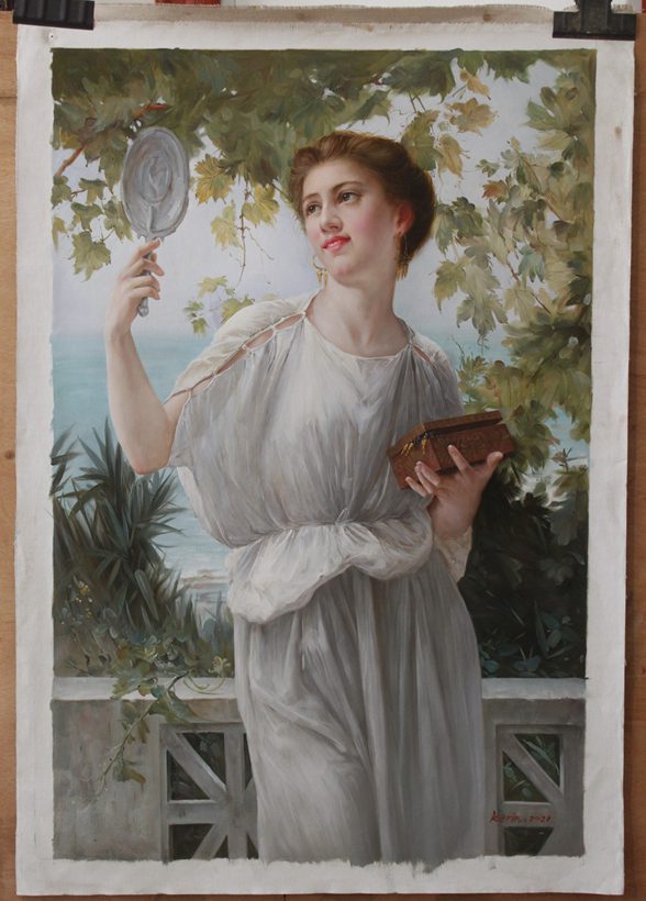 oil on canvas A Spring Beauty by Vittorio Matteo Corcos 24"X36"