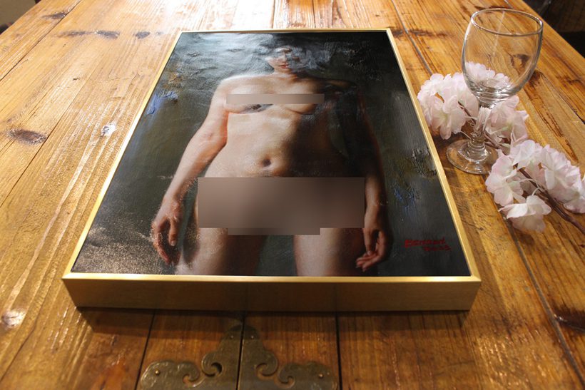 Oriental charming nude girl canvas transfer art print