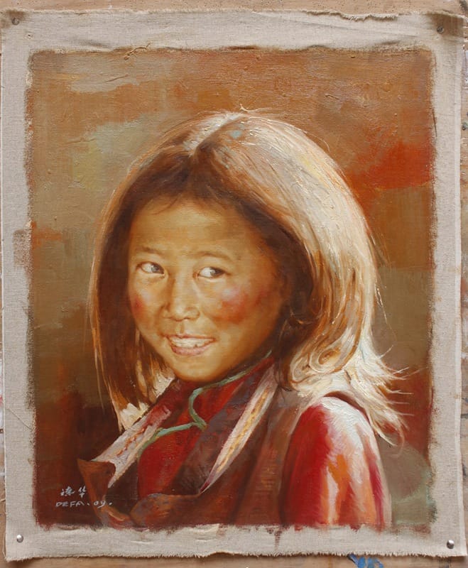 Original oil painting Portrait Smiling Tibetan young girl