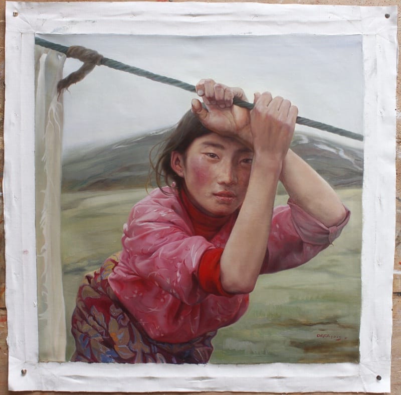portrait Tibetan girl original oil painting on canvas 24“x24"