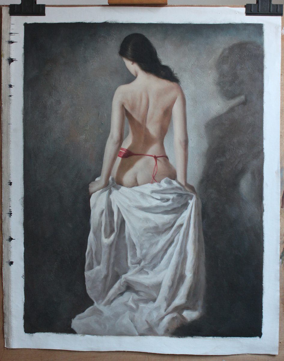 Reproduction nude girl back oil painting on linen canvas 61x81cm