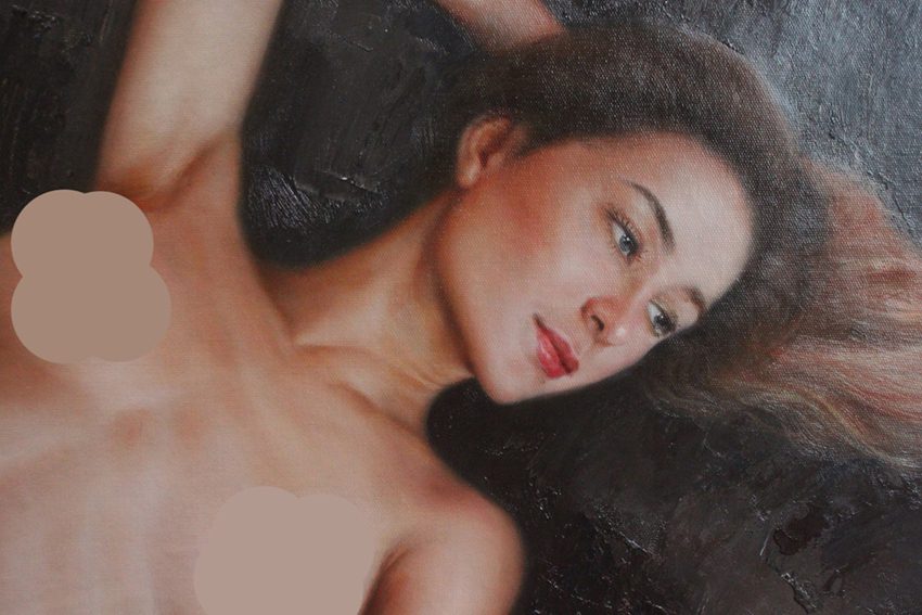 Original oil painting on canvas female nude lying girl beauty 61x91cm