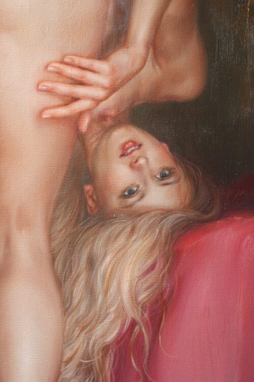 Nordic nude girl night at home 61x91cm original oil painting.