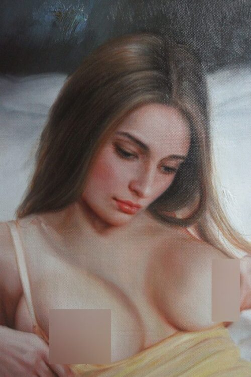 artistic nude portrait original oil painting European girl beauty