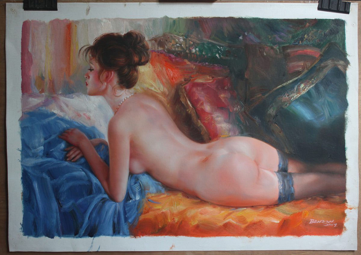 modern nude oil painting charming lady
