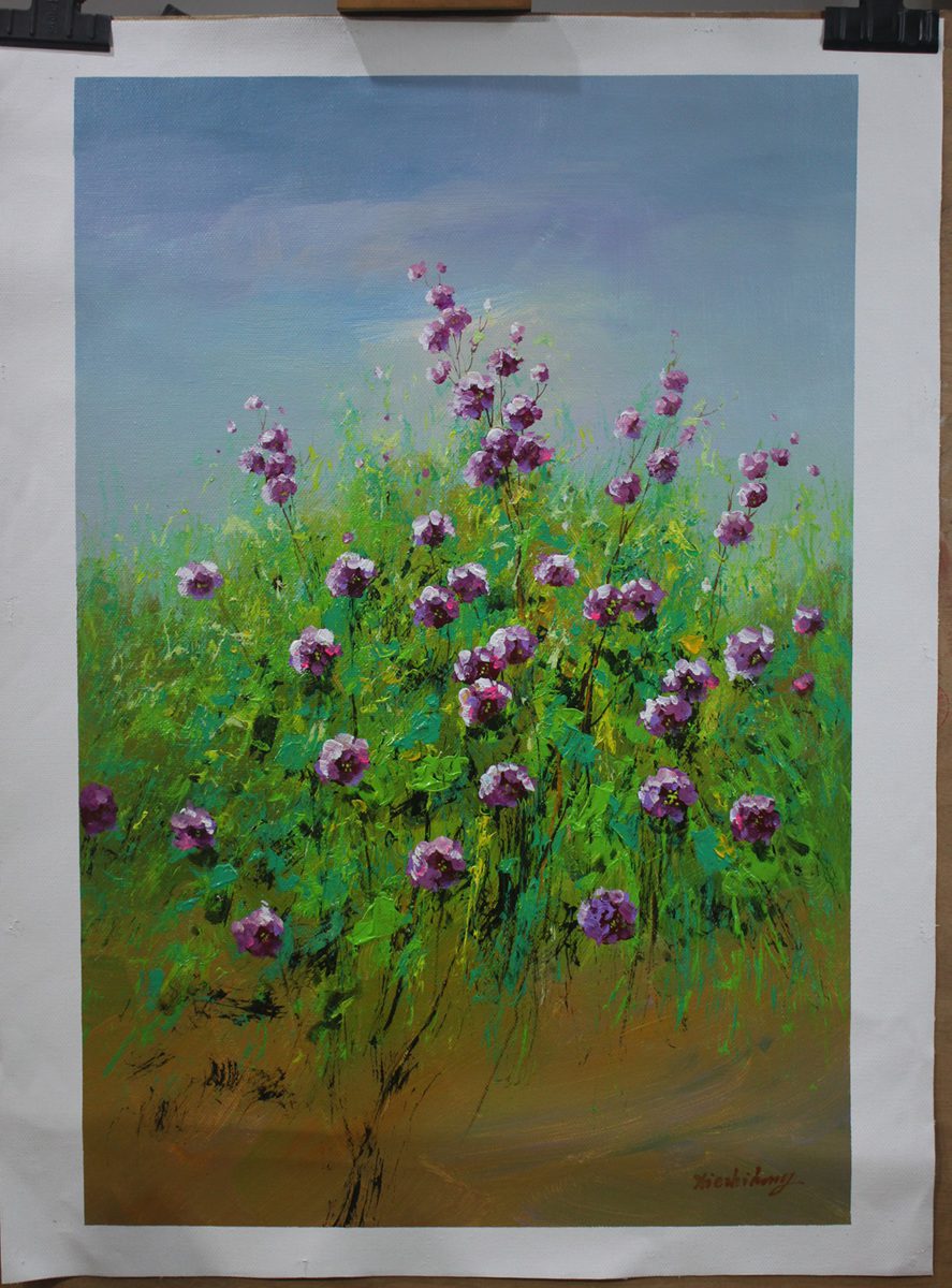 Abstract landscape field flowers original oil painting 61x91cm,100% hand-painted oil on cotton canvas exactly as described.
