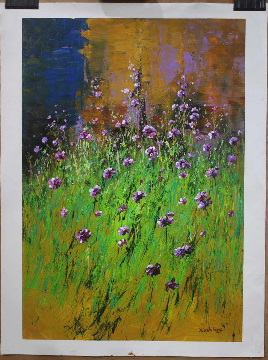 Abstract landscape field flowers original oil painting 61x91cm,100% hand-painted oil on cotton canvas exactly as described.