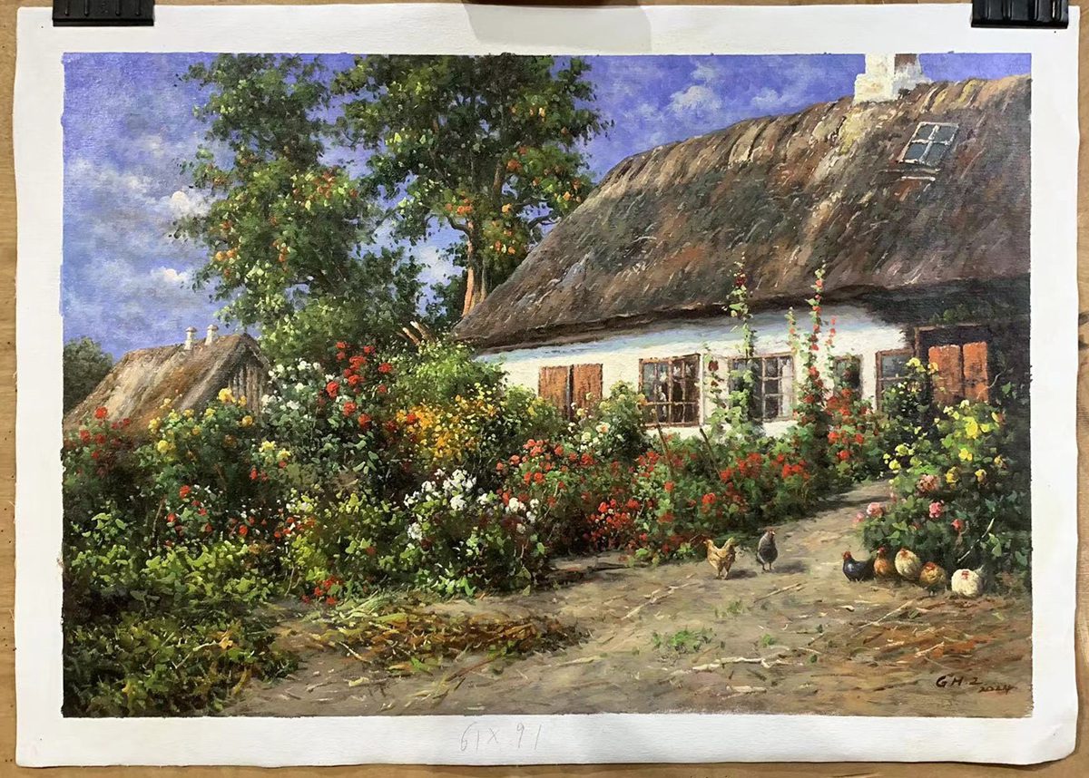 Fine art Repro Peder Mork Monsted yard landscape oil painting on canvas 24"x36"