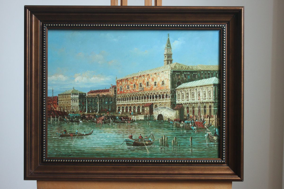 Oil on board  Francesco Guard Venice the Doges Palace and the Molo Framed,100% hand-painted oil painting exactly as described