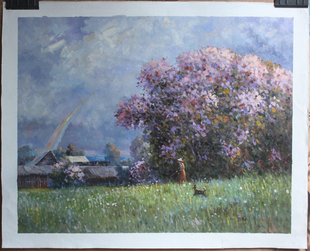 Reproduction Alexander Shevelev landscape rainbow oil on canvas 24"x30"
