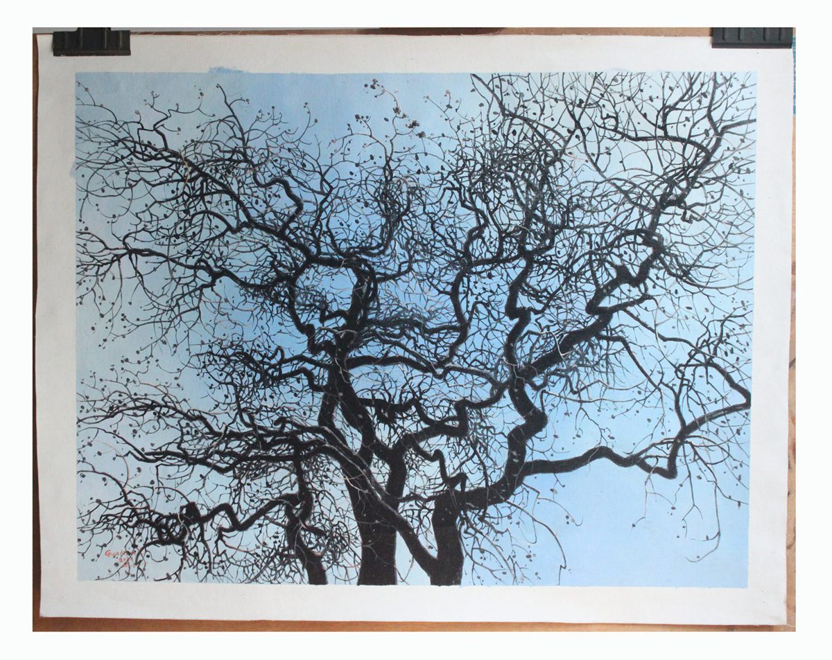 Original landscape oil painting on canvas Tree in sky 24"x30"
