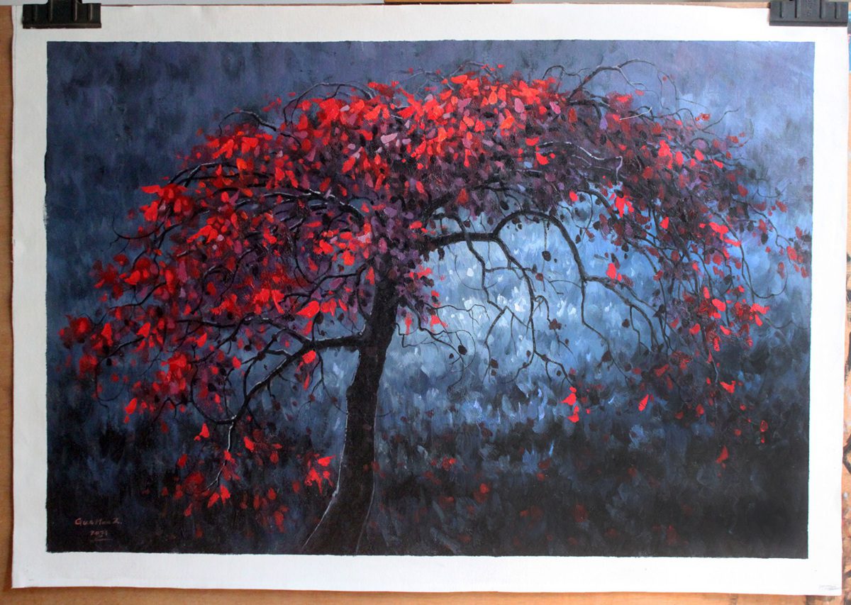 Original landscape oil painting on canvas Tree at night 24"x36"