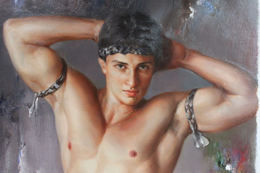 vintage oil painting nude young men original artwork