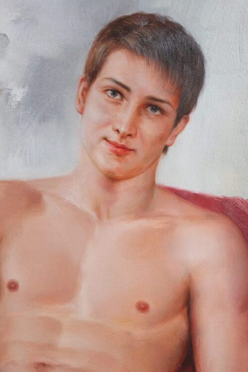 fine art nude male oil painting, original canvas art