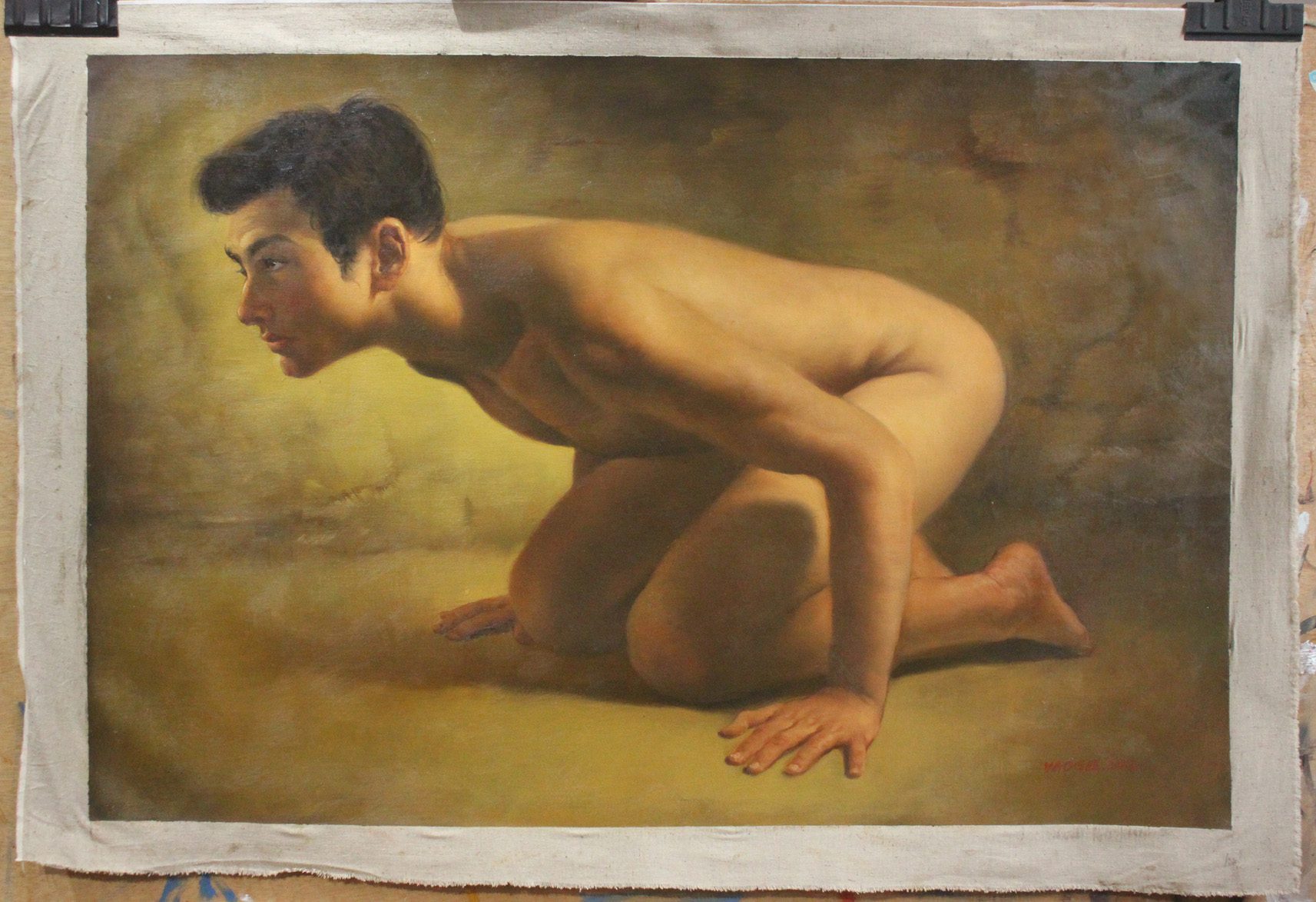original oil painting on canvas male nude art Yoga men