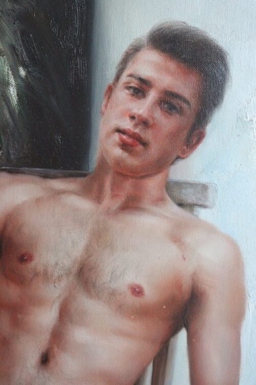 male figure oil painting sitting young men 24"x 36" - original oil on canvas