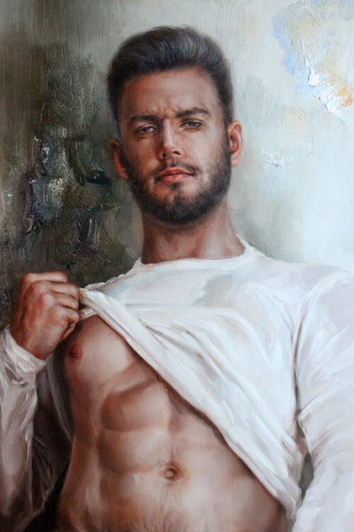 portrait of a hairy men original oil on canvas