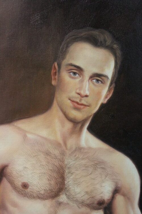 male nude art original oil painting on canvas a kneeling man