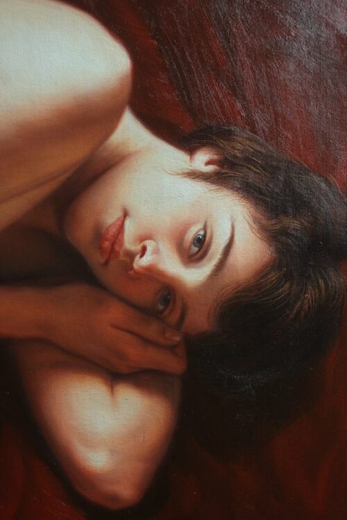 vintage male nude painting lying young men 24"x 36" oil on canvas