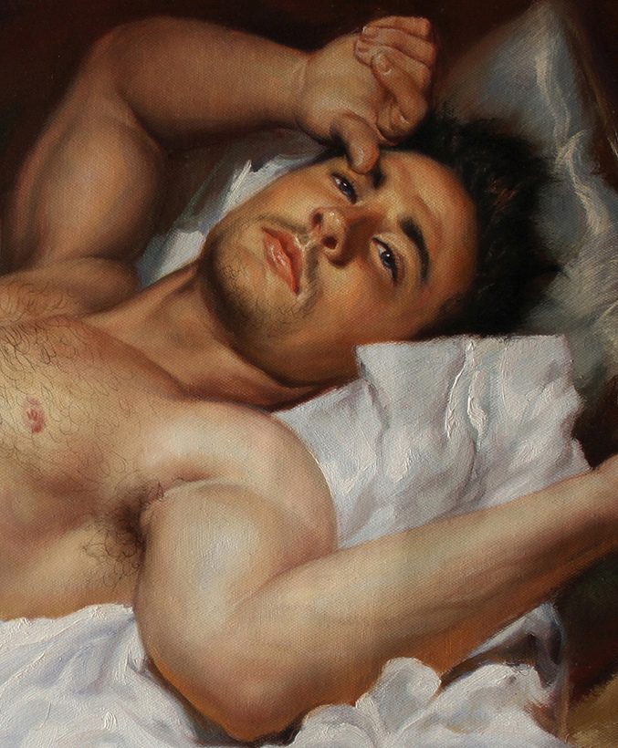 male nude canvas transfer lying men night at home- DongyeeArts