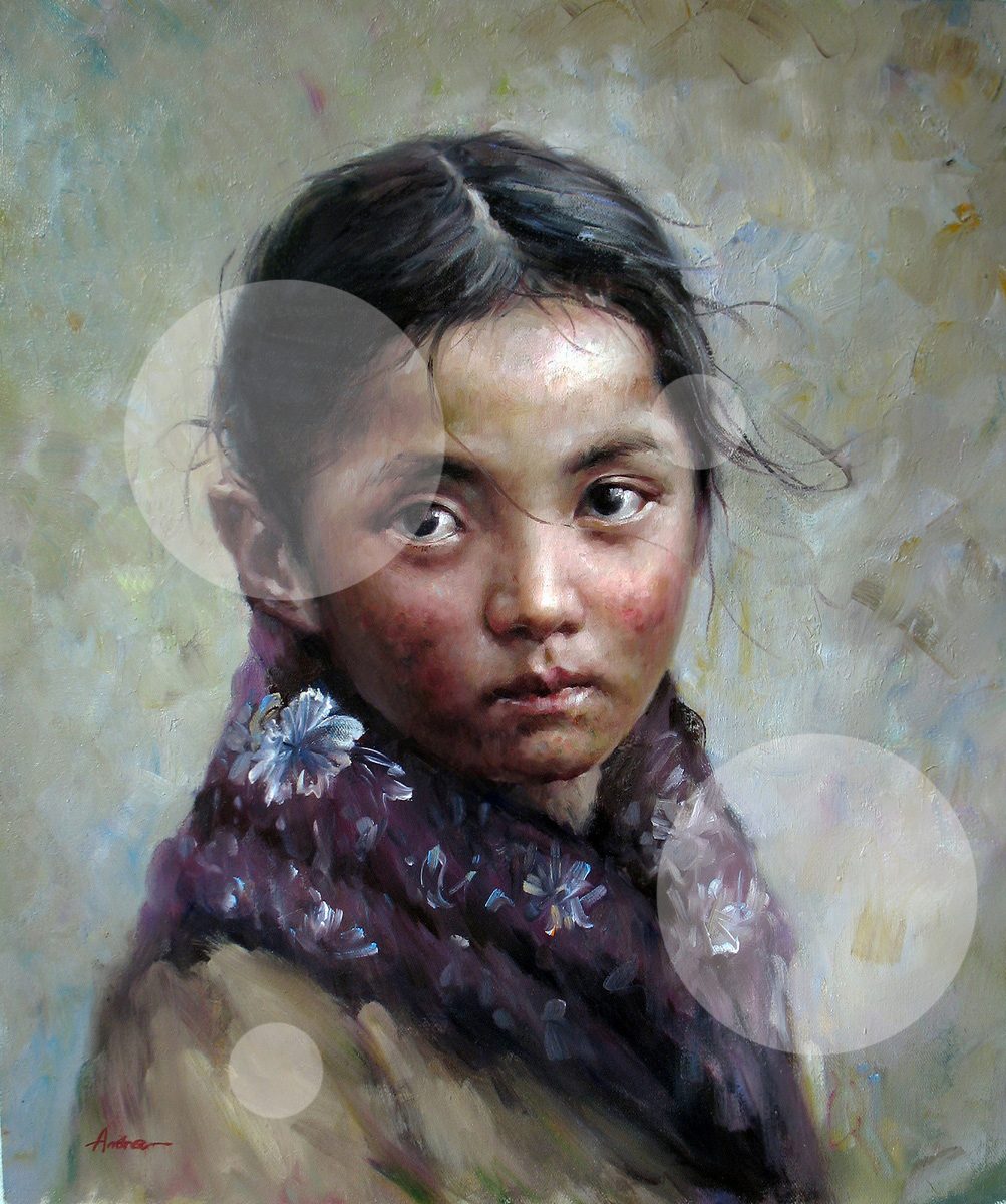 Tibetan girl canvas transfer portrait oil painting art prints