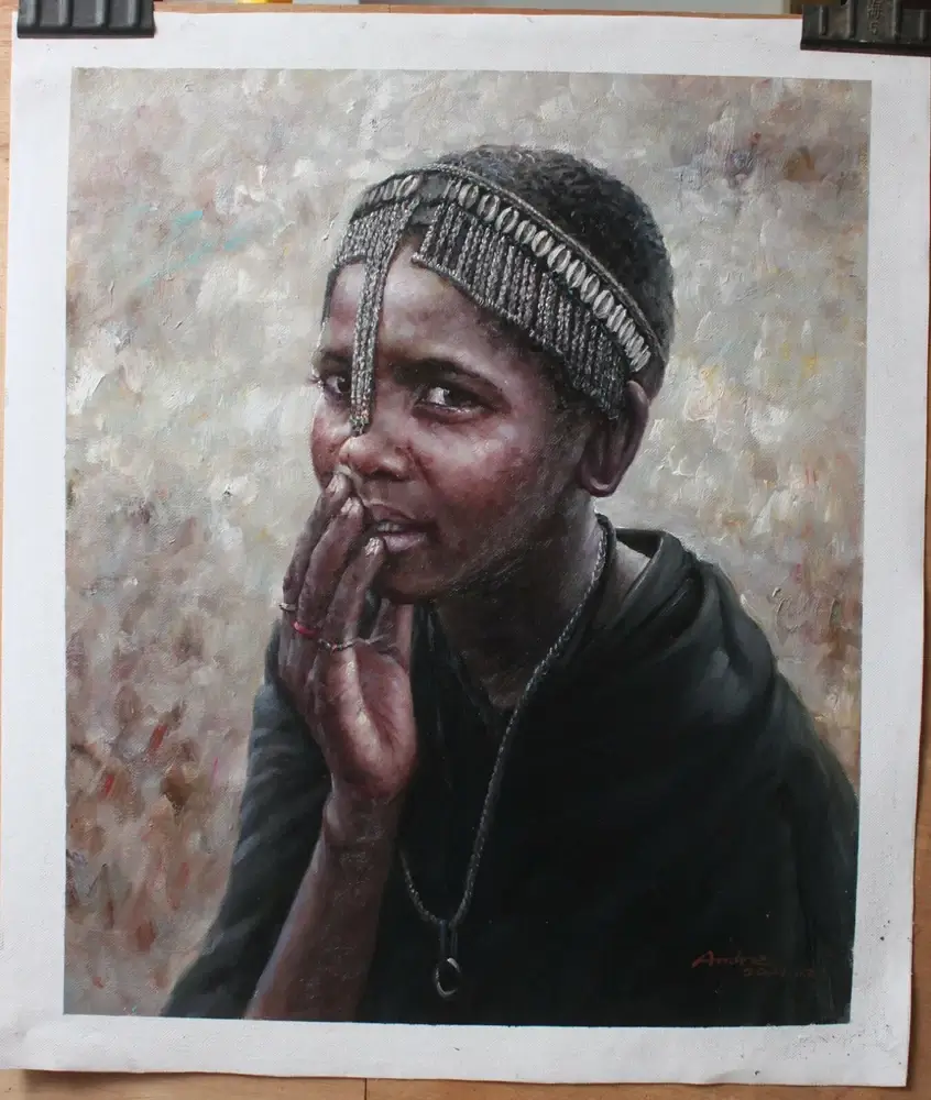 Art sale original oil painting portrait African young girl 51X61cm