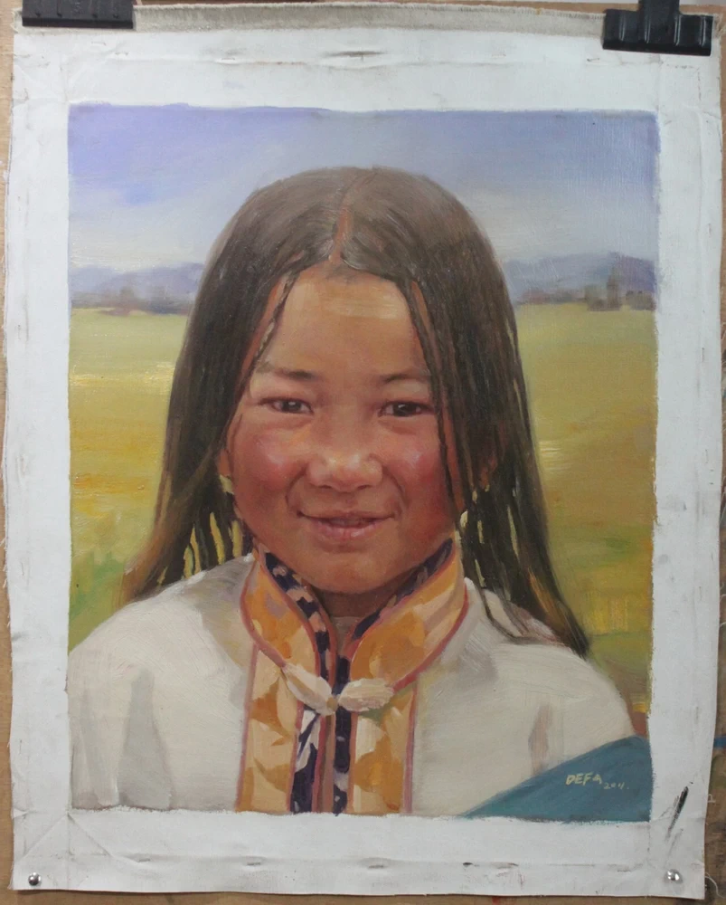 Dongyeearts original oil on canvas portrait Tibetan nomad girl 51x61cm