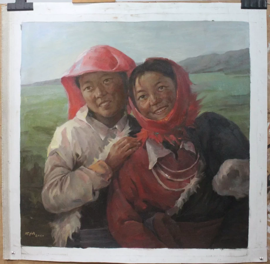 Dongyeearts original oil painting on canvas portrait of Tibetan nomad girls