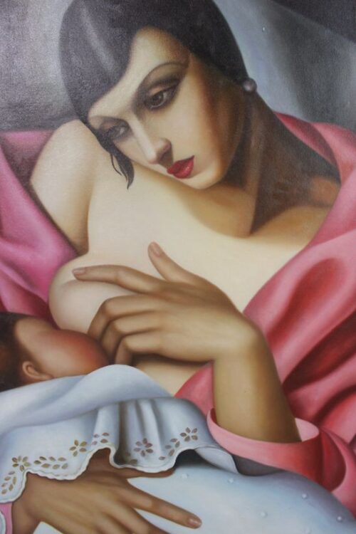 Art Deco portrait mother and baby reproduction oil painting on canvas 24"x36"