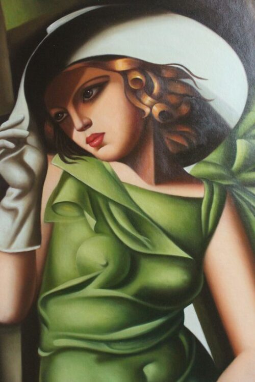 Art Deco Portrait Girl with Gloves reproduction oil painting on canvas 24"x36".