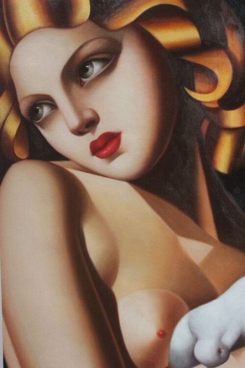Art Deco Girl holding pigeon reproduction oil painting on canvas 24"x36"