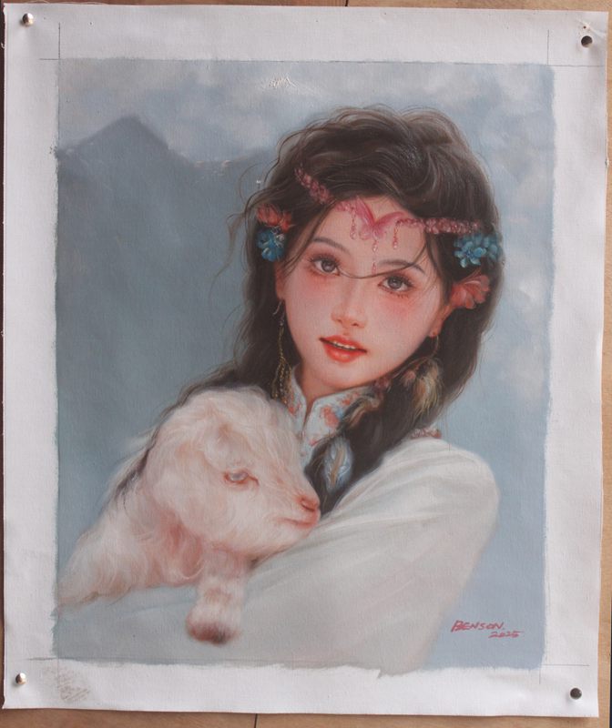 Tibetan young girl portrait shepherdess original oil painting on canvas 16"x20"