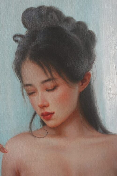 Oriental female nude art sale original oil painting 24"x36" oil on canvas.