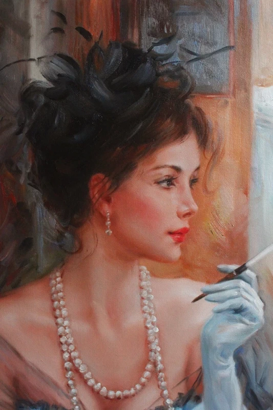 Beauty portrait after Konstantin Razumkov 51x71cm - by | Dongyeearts | Hand-Painted Oil on Canvas & Limited Art Prints Modern art oil on canvas beauty portrait after Konstantin Razumkov Repro oil painting 51x71cm