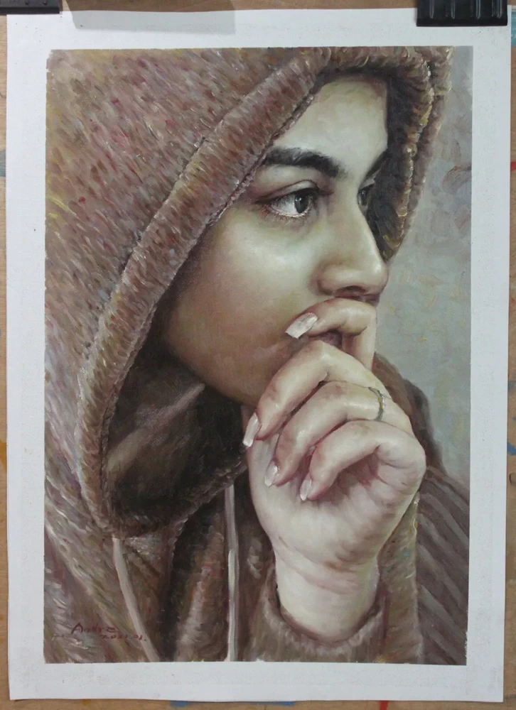 Original oil painting portrait Pakistan girl 51x61cm oil on canvas