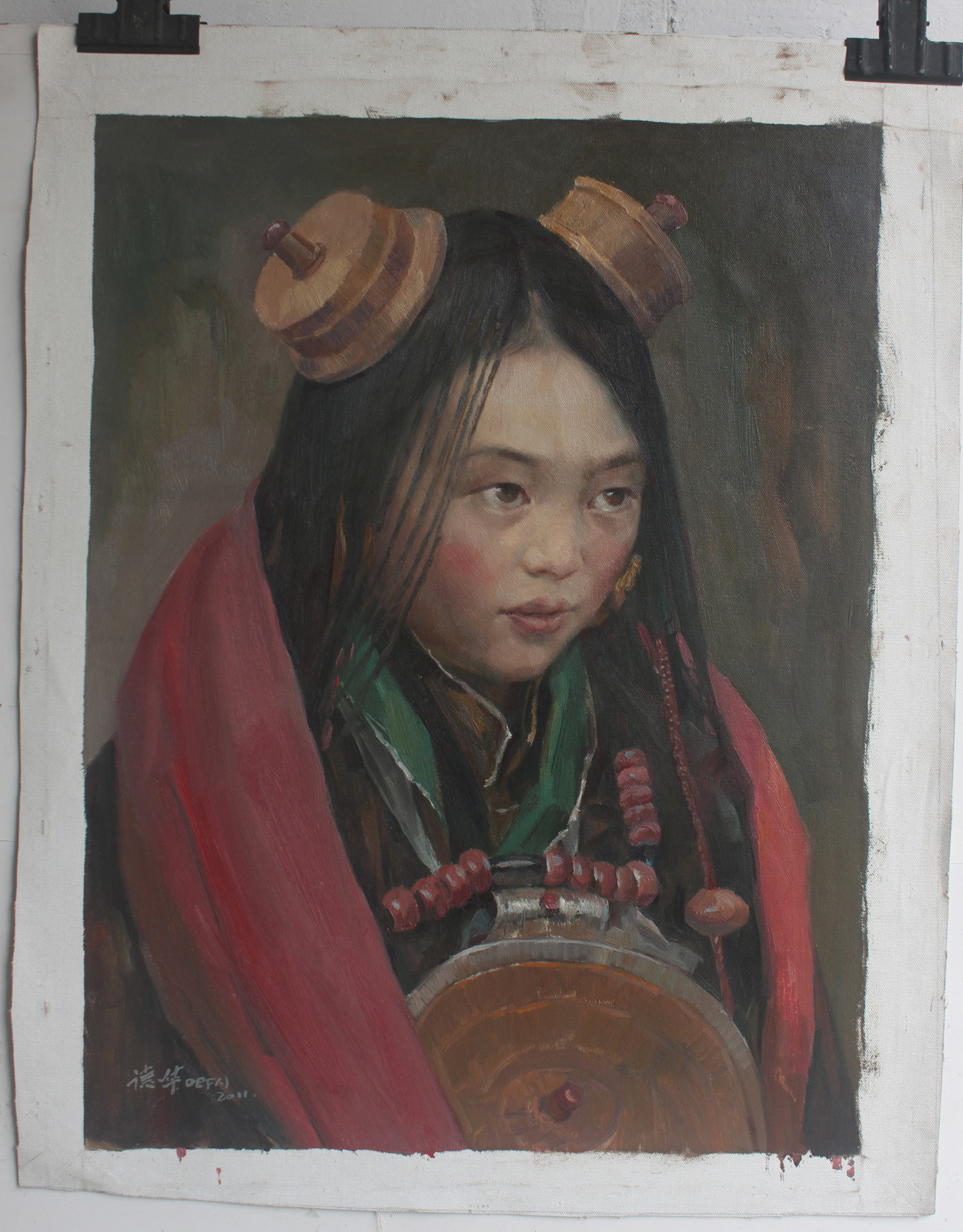 Portrait of Tibetan girl original oil painting on canvas