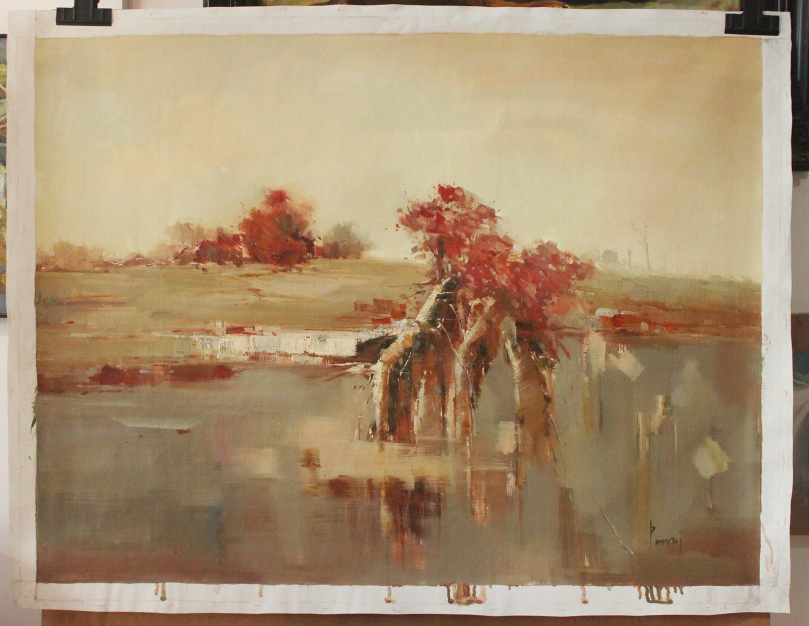Abstract landscape wall art Decor tree lake 36"x48" oil on canvas