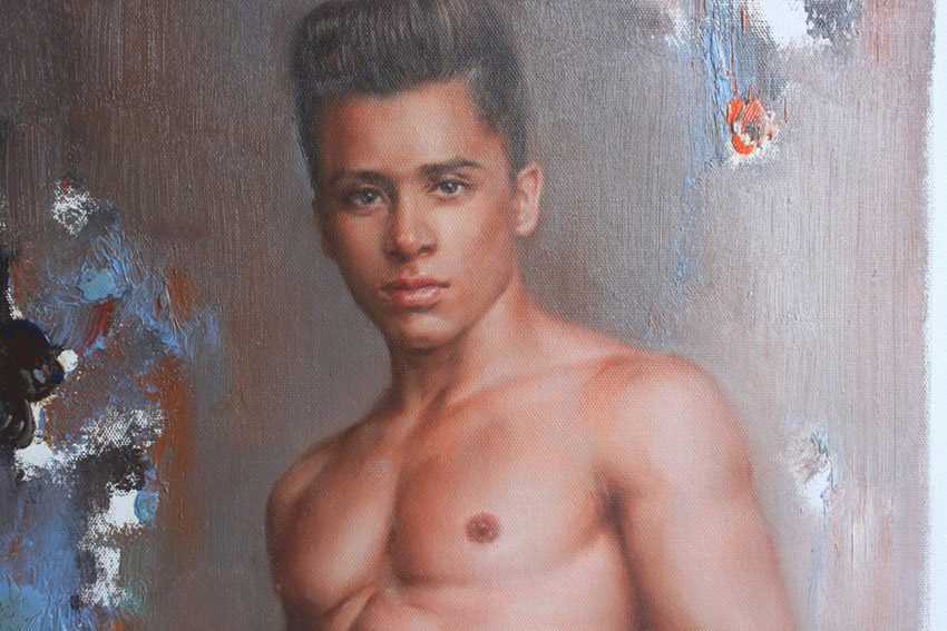 portrait Mexican young men nude 16"x24" original oil on canvas 