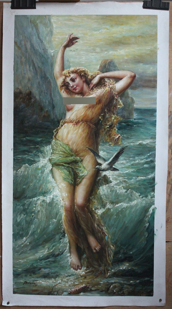 Repro oil painting Goddess Hans Zitzka beauty girl on canvas 20“x40" in stock artwork