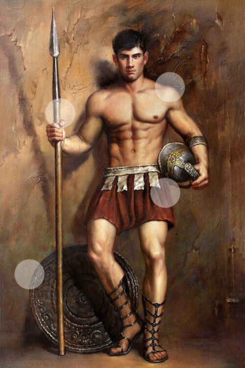Spartan warrior male nude portrait canvas transfer painting giclee print