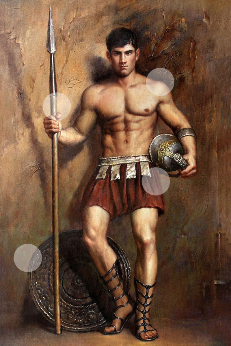 Spartan warrior male nude portrait canvas transfer painting giclee print