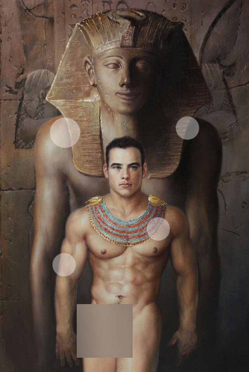 Egyptian Pharaoh male nude portrait canvas transfer painting giclee print