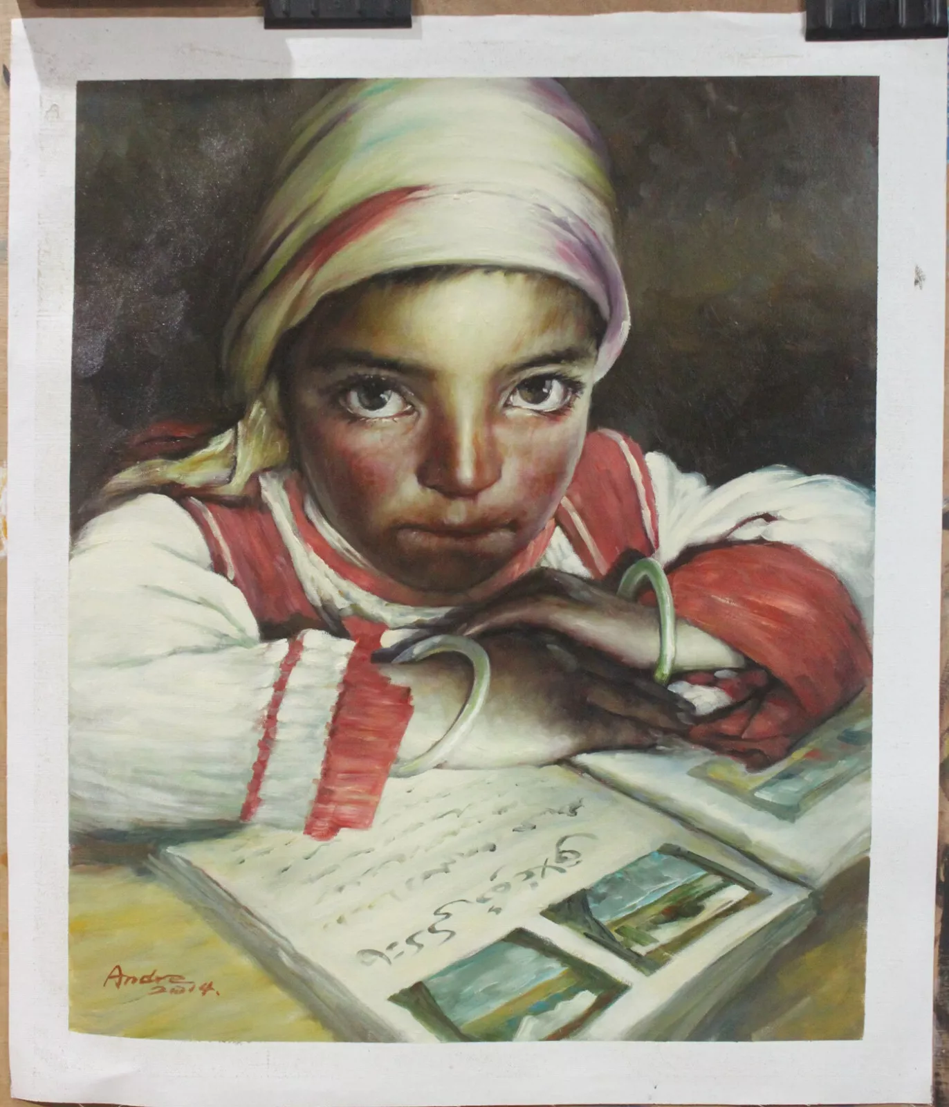 original oil on canvas portrait of Xinjiang Uygur girl 51x61cm