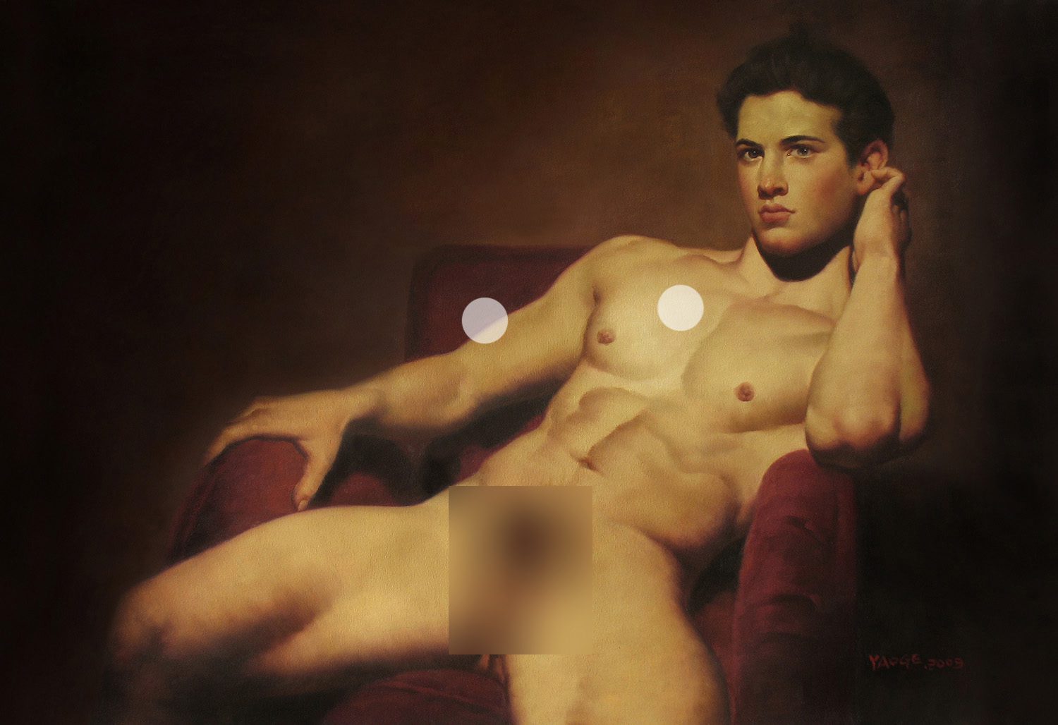 vintage male nude canvas transfer from original oil painting 02