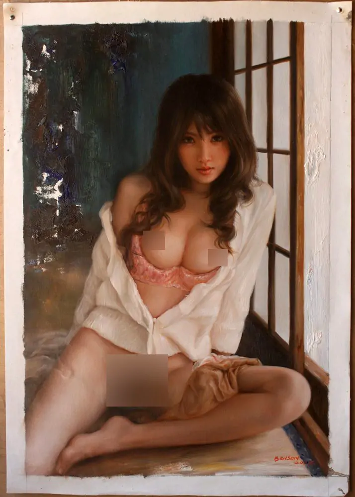 Japanese nude art a pure girl 24"x36" original oil on canvas - by | Dongyeearts | Hand-Painted Oil on Canvas & Limited Art Prints 裸体油絵 Japanese nude art a pure girl 現代ヌード絵画