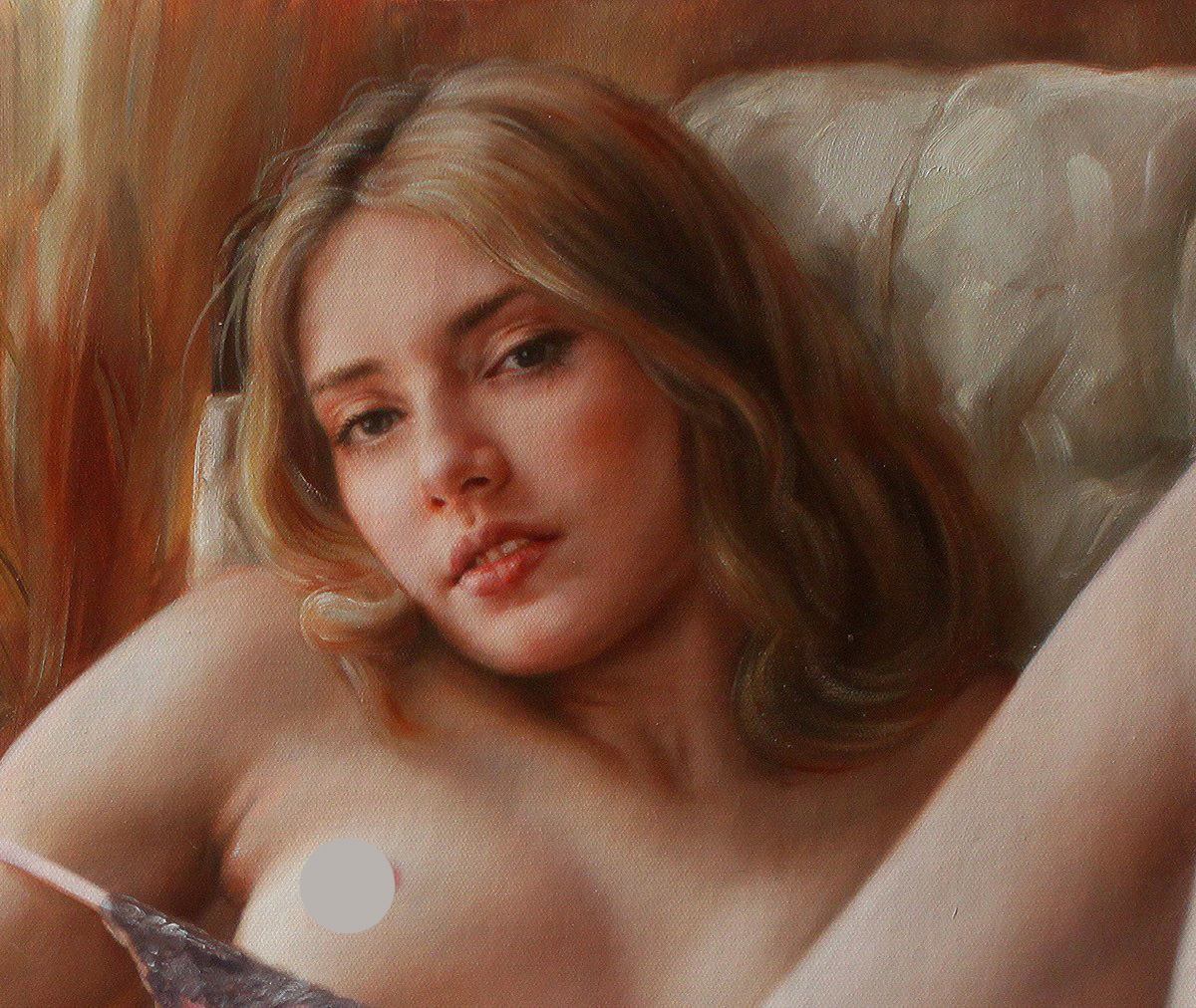 artistic nude print beauty girl in sofa #80 -original giclee canvas print