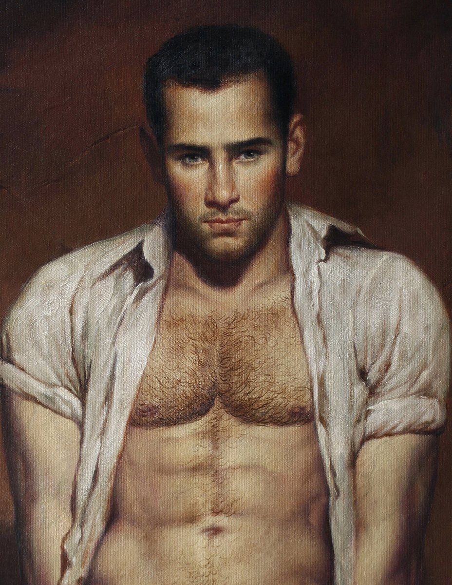 handsome male nude painting canvas print giclee  art print for home Decor ,Cool men sitting on the desk.