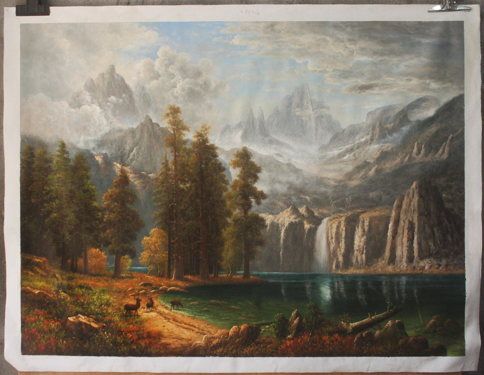 Reproduction of Albert Bierstadt Sierra Nevada landscape oil painting on canvas 36"x 48"