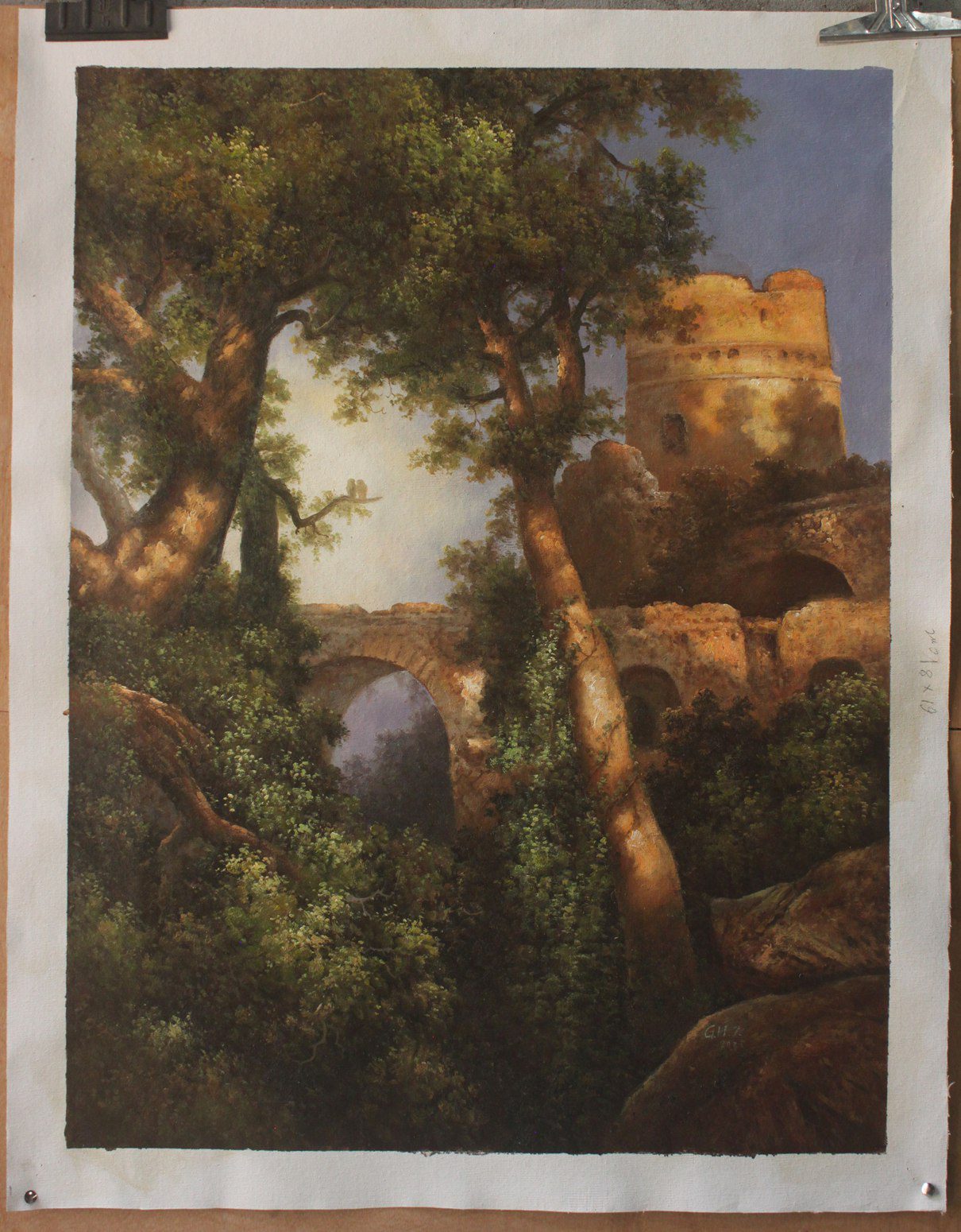 dongyeearts Two Owls by Thomas Moran landscape oil on canvas 24"x32",100% hand-painted exactly as described.