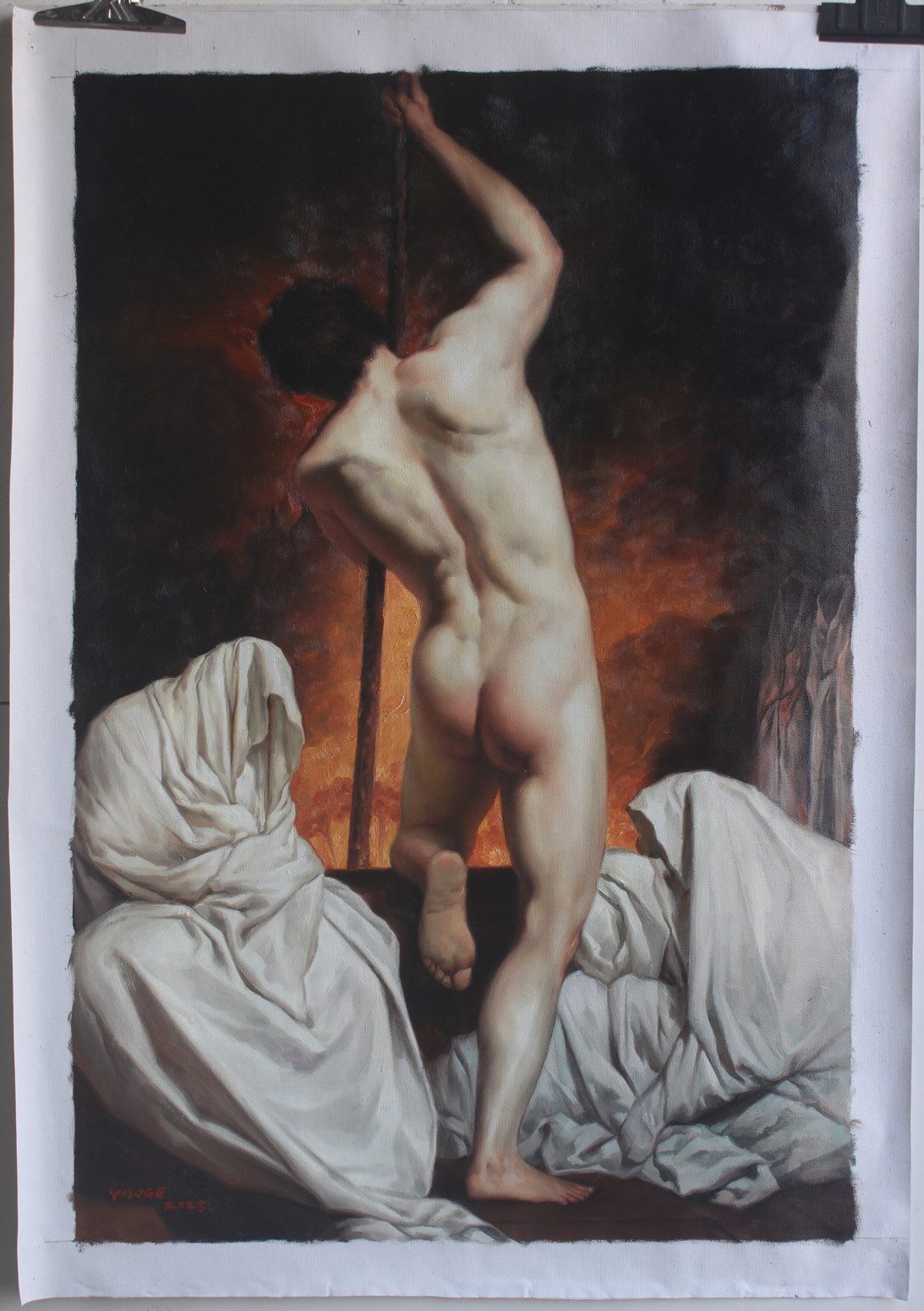 Discover male nude oil on canvas painting European School 18th Century 24″x36″from Dongyeearts.